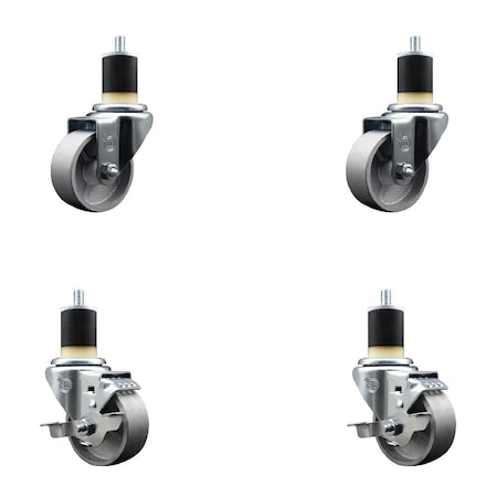 Service Caster 3'' Semi Steel Wheel Swivel 1-7/8'' Expanding Stem Caster Set 2 Brakes, 4PK SCC-EX20S315-SSR-2-TLB-2-178